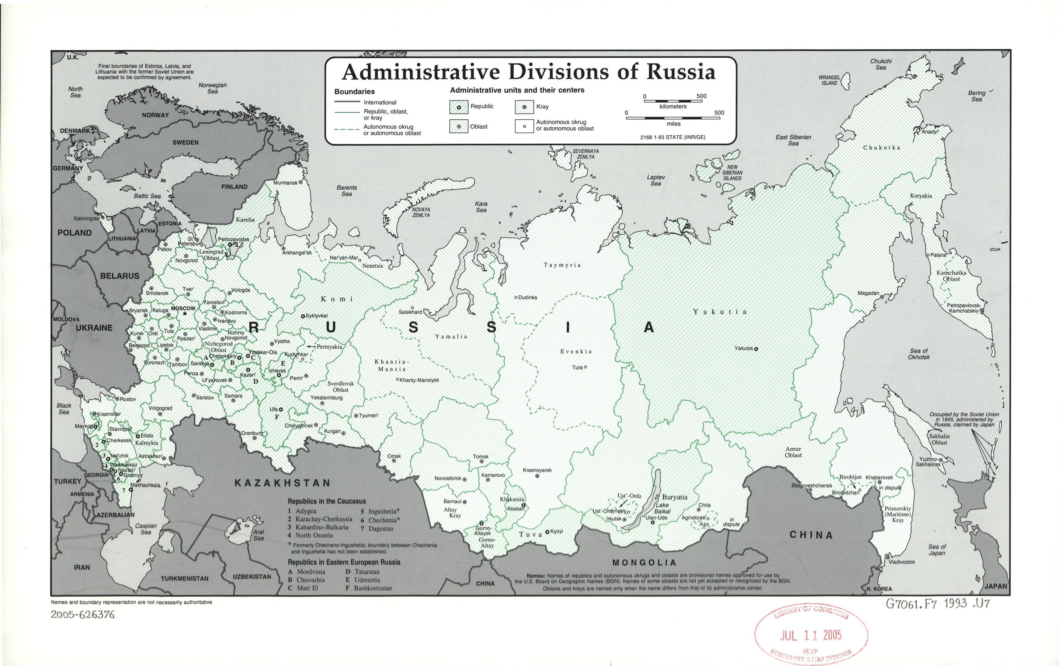 Ein gerahmtes Poster einer Karte von Russland mit der Aufschrift "Administrative Gliederung von Russland."