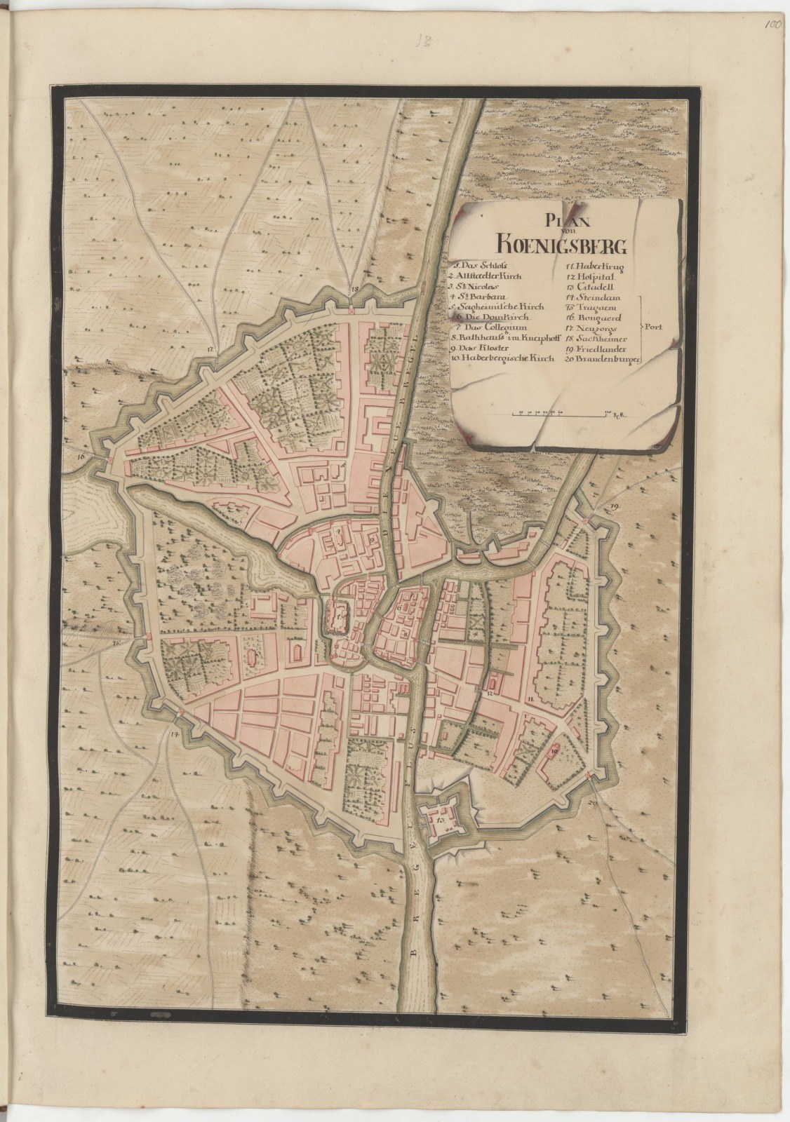 Ein detaillierter historischer Stadtplan von Hohensberg, Deutschland, aus einem alten Buch, der Straßen, Gebäude und Sehenswürdigkeiten zeigt.