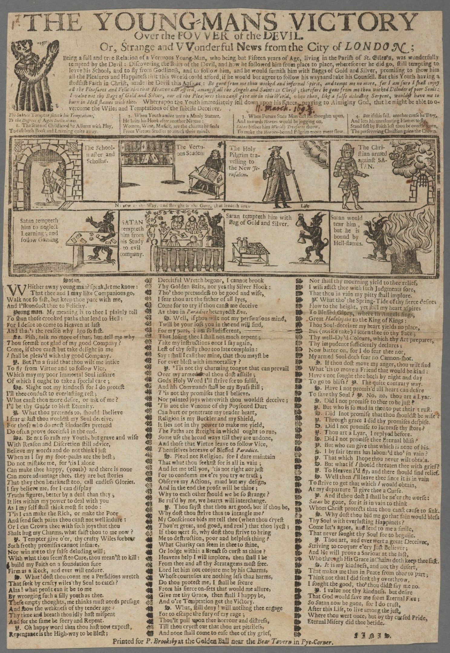 Eine Zeitung mit fettgedrucktem Text und Illustrationen, die den Sieg eines jungen Mannes zeigen, mit detaillierten Bildern von entschlossenen jungen Männern.