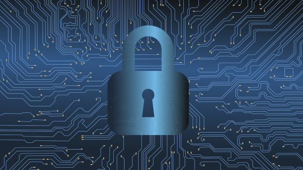 Ein Vorhängeschloss auf einer Leiterplatte, das die Cybersecurity und den Schutz von Daten symbolisiert.