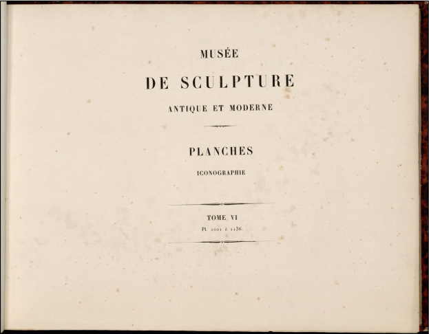 Umschlag eines alten Buches mit dem Titel 'Museum für antike und moderne Skulpturen', das eine Sammlung von antiken und modernen Skulpturen mit detaillierten und leuchtenden Farben zeigt.