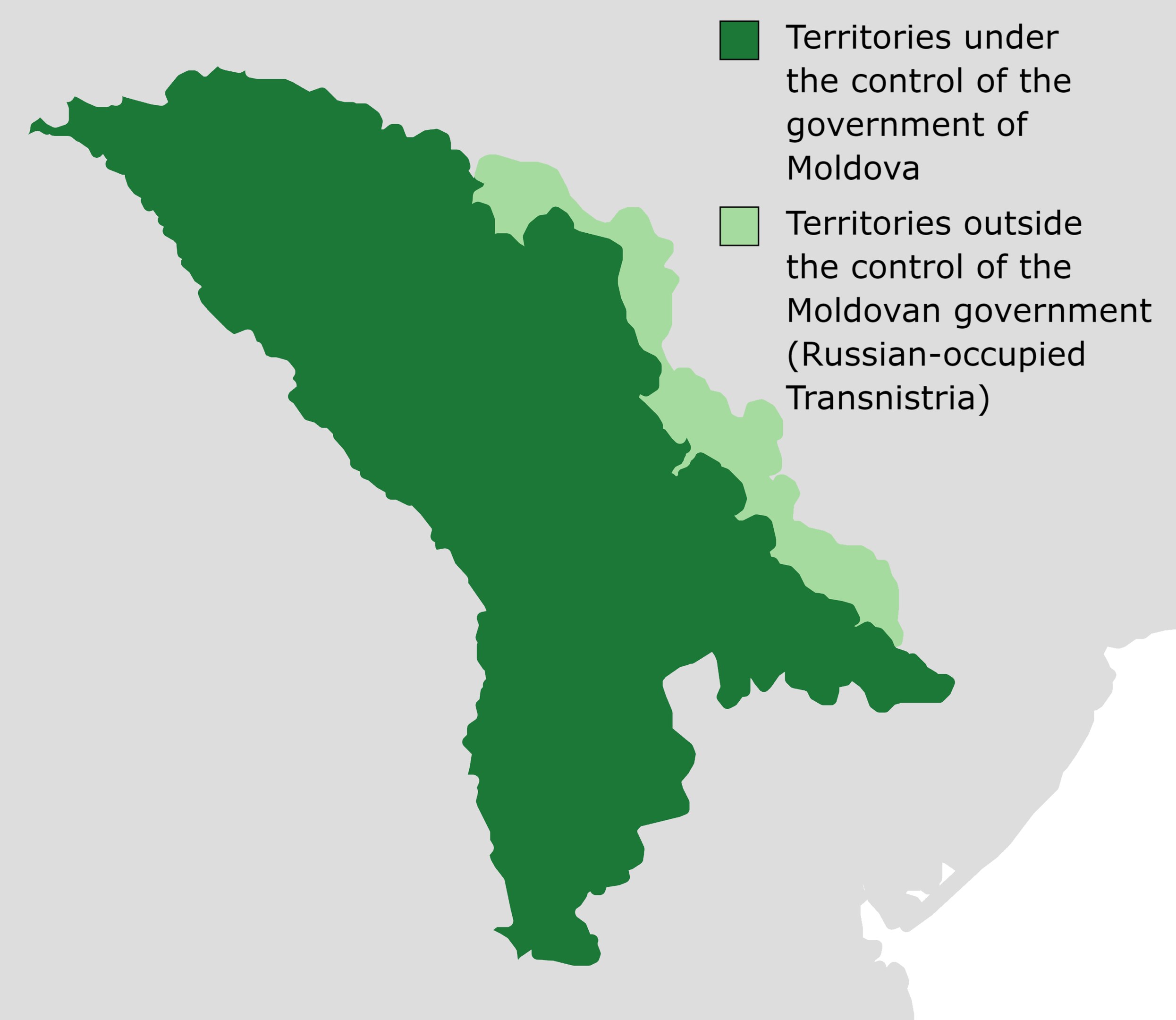 Eine Karte von Moldau mit in Grün hervorgehobenen Provinzen und zusätzlichem Textinformation auf der rechten Seite.