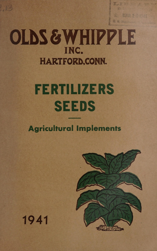 Alter Buchumschlag betitelt "Düngemittel Saatgut Landmaschinen 1941" mit einer Abbildung einer grünen Pflanze mit Blättern und Stielen, eingerahmt von einem weißen Rand.