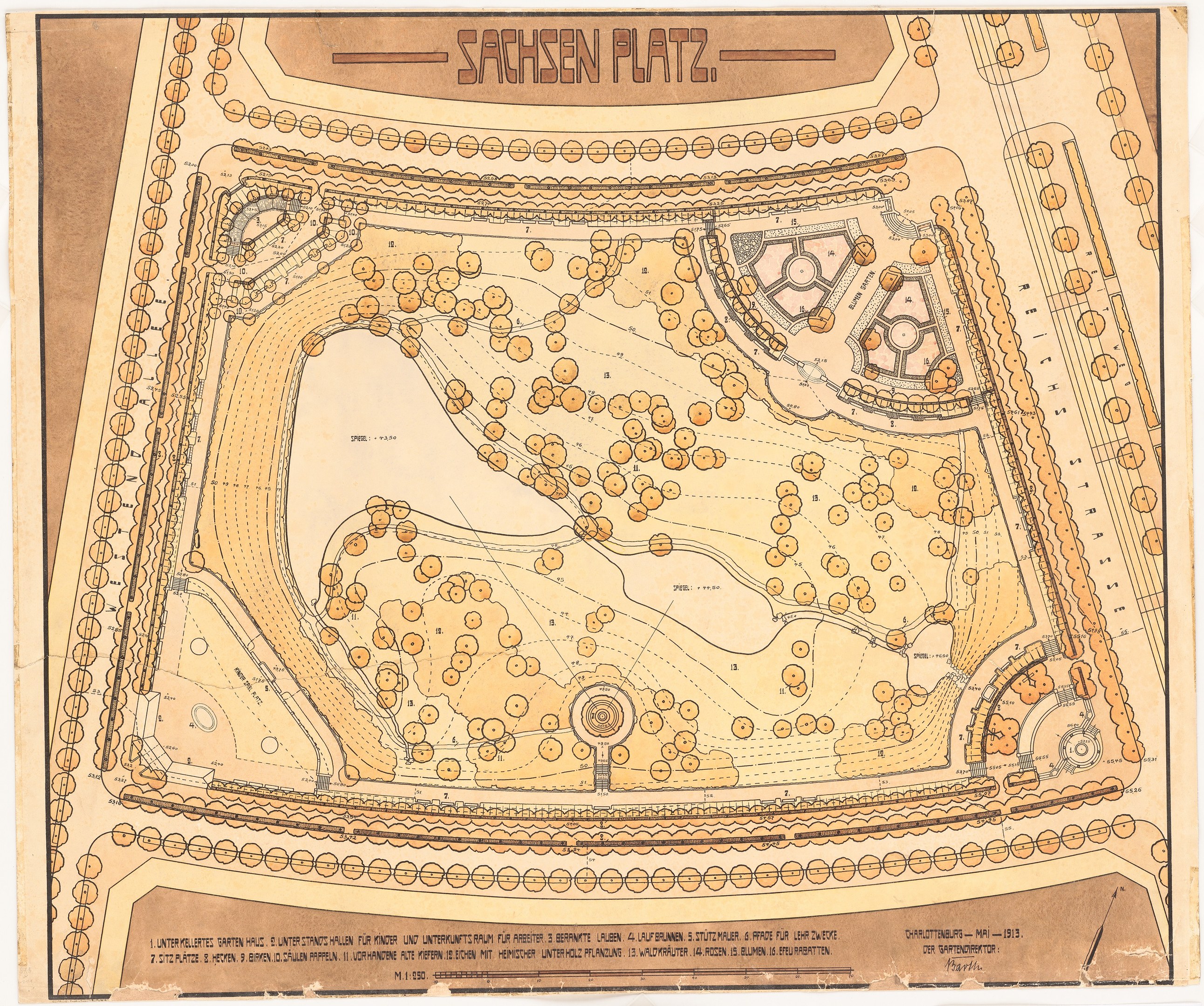 Alte Karte von San Francisco, Kalifornien, die den Aufbau eines Parks mit handgeschriebenen Textanmerkungen zeigt.