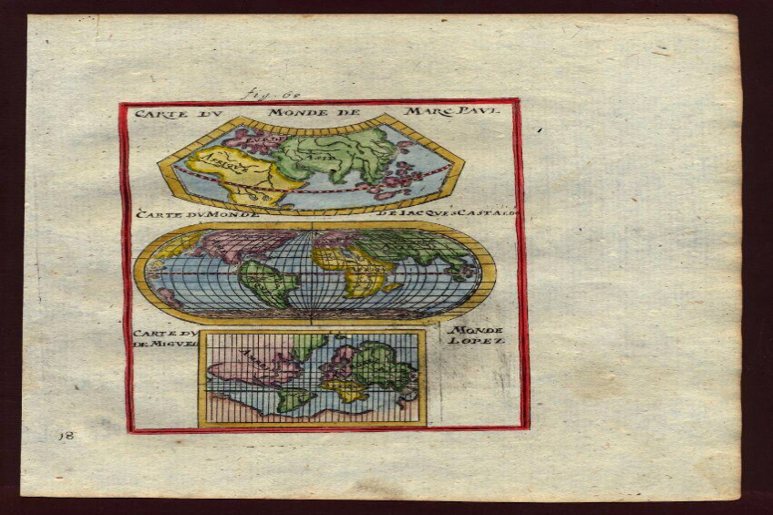 Ein altes Buch mit einer Weltkarte auf seinen Seiten, die Kontinente und ihre Hauptstädte zeigt, vor einem dunklen Hintergrund.