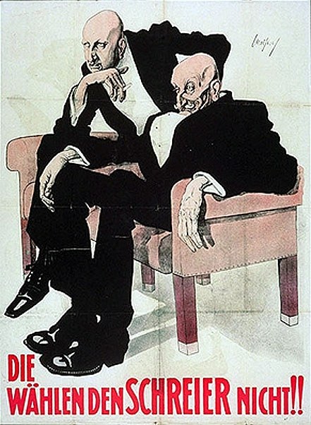 Deutsches Propagandaplakat für die Nazi-Partei mit zwei Männern auf einem Sofa mit Text.