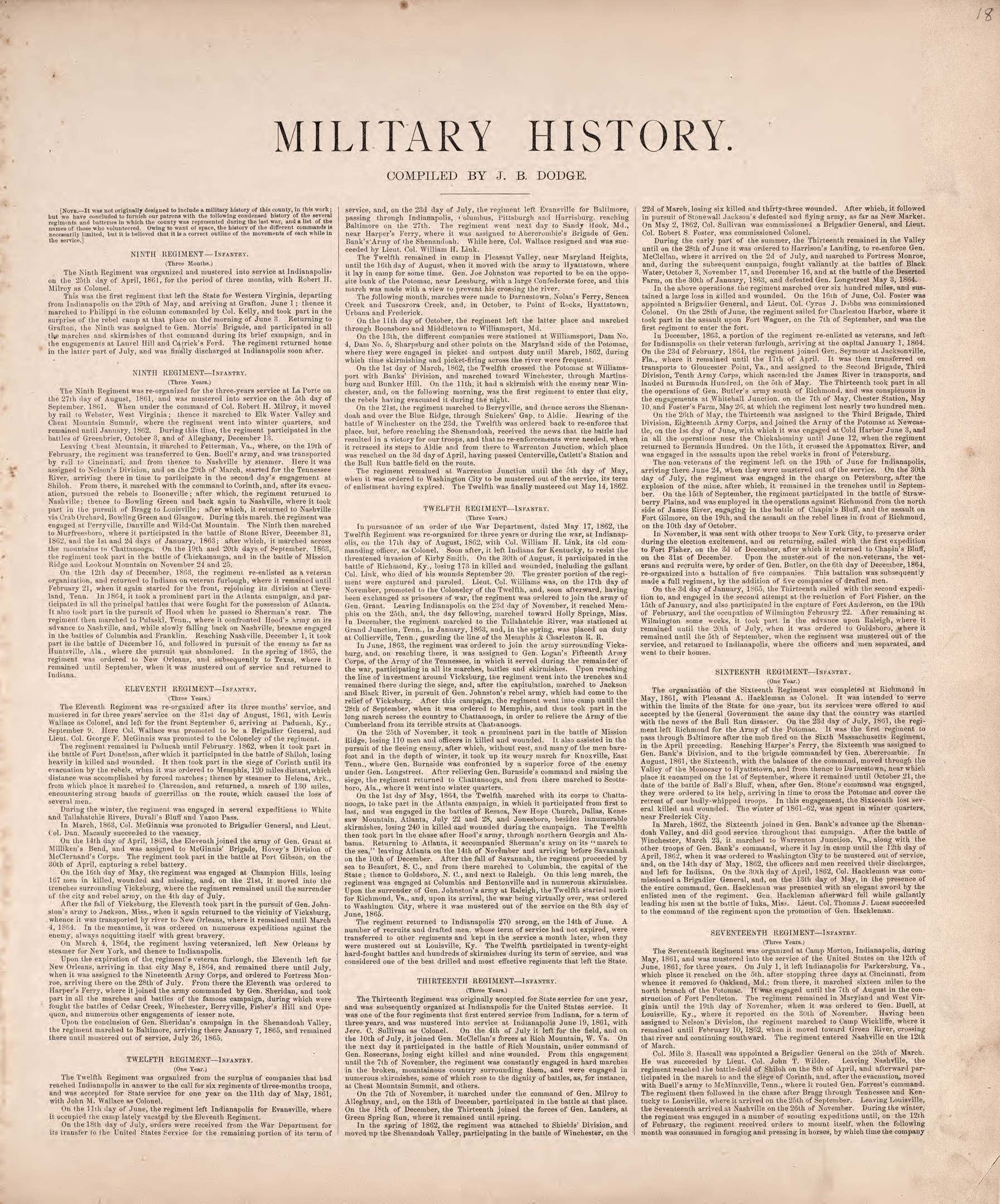 Altes Buch mit dem Titel "Militärgeschichte" mit vergilbten Seiten, offen auf einer Seite mit einer Illustration eines Soldaten in Uniform mit einem Gewehr.