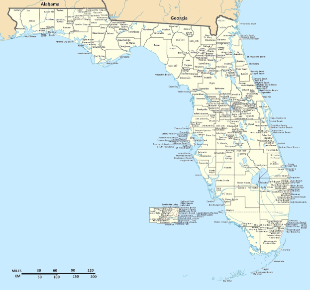 Großes detailliertes politisches Kartenbild von Florida, das Straßen, Städte und geografische Merkmale zeigt.