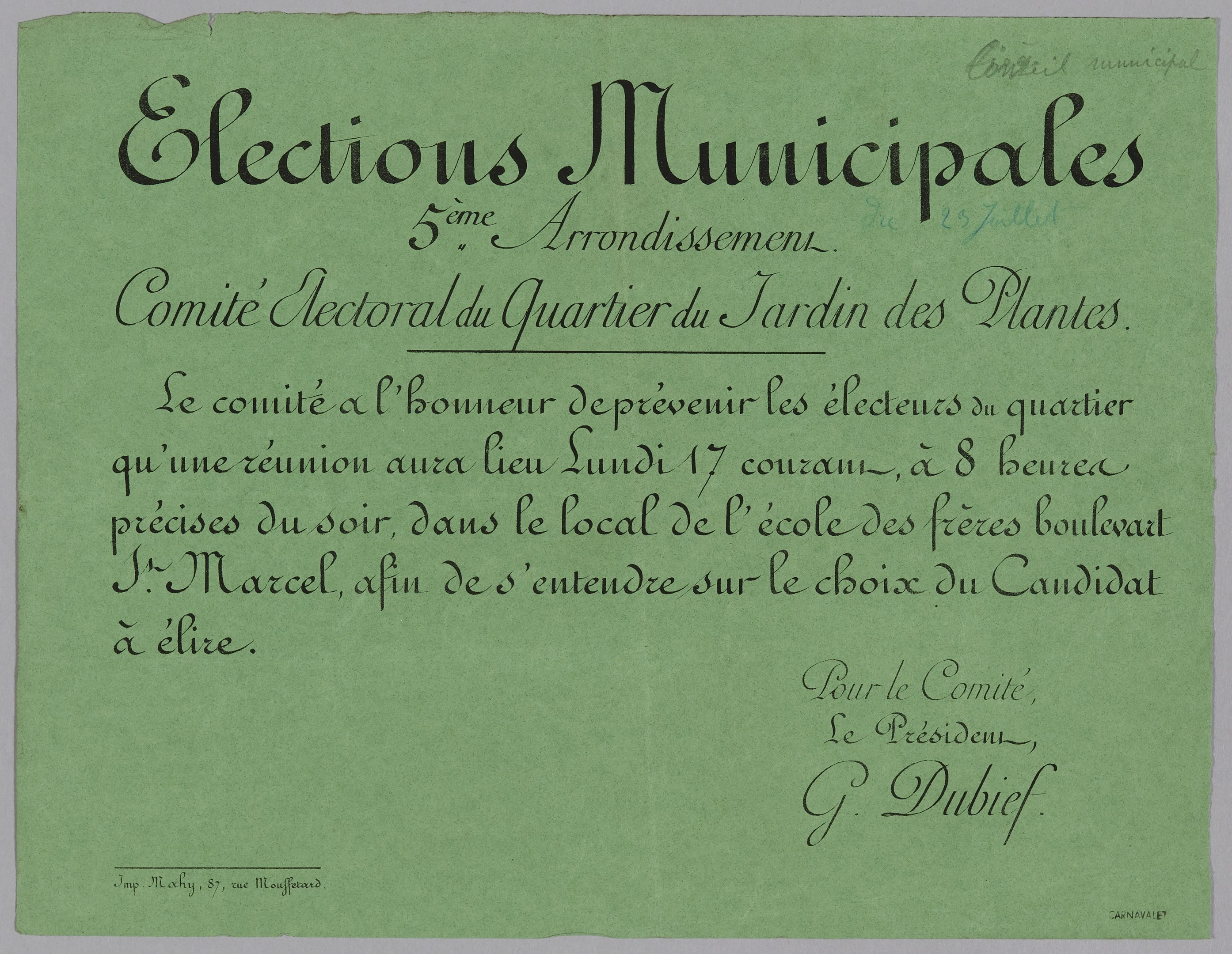 Grünes Blatt mit dem Text "Municipal Elections" auf einem weißen Hintergrund.