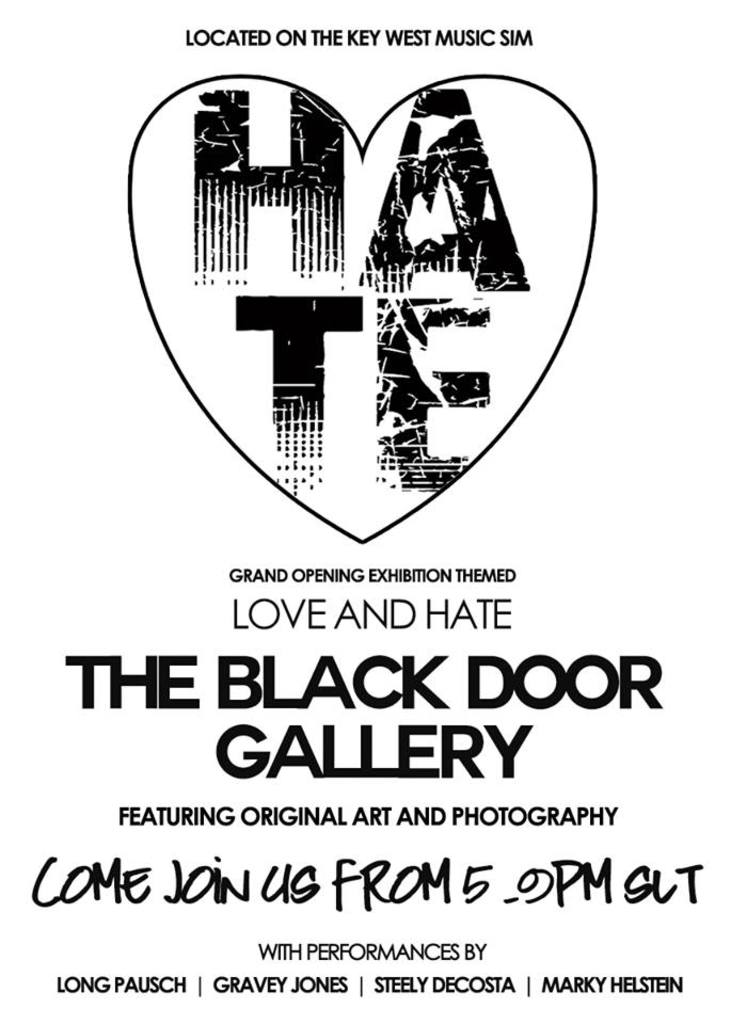 Ein weißes Plakat mit schwarzem Text und einem Herz in der Mitte mit der Aufschrift "HATE".