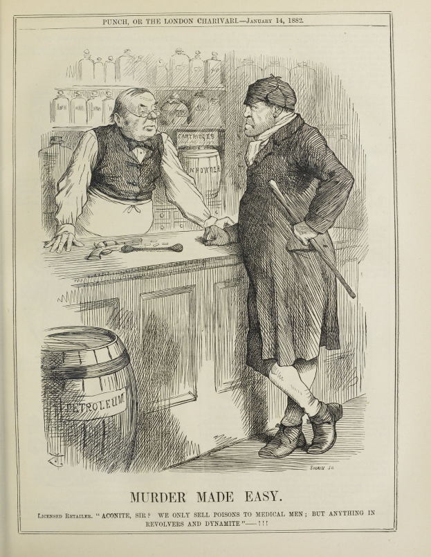 Illustration eines alten Buchumschlags mit einem Mann und einer Frau an einer Bar, mit einem Stock in der Hand des Mannes, einem Tisch mit Gegenständen und der Beschriftung "Mord ist einfach" unten.