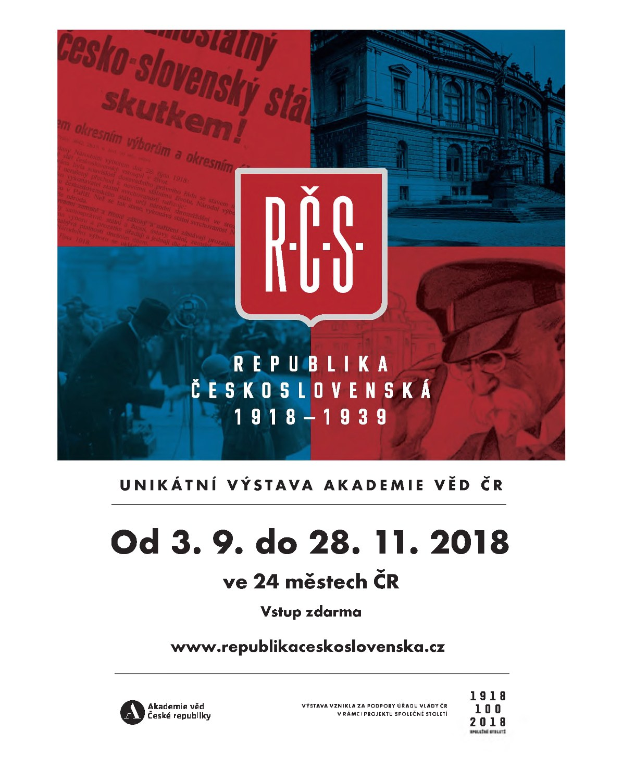 Plakat für die Tschechoslowakische Republik (TSR) mit einem Mann in Hut und einer Frau in Kleidung, die vor einem Gebäude stehen, mit begleitendem Text.
