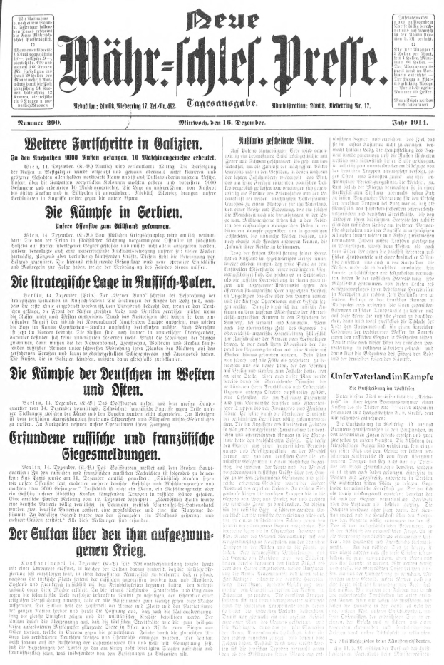Titelseite einer deutschen Zeitung vom 18. September 1914 mit einem Schwarz-Weiß-Foto eines Mannes im Anzug und Krawatte, mit der Schlagzeile "Deutscher Reichstag, Vol 1, No 1".