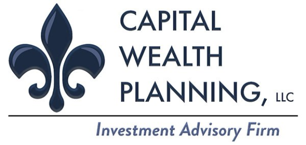 Logo der Capital Wealth Planning, LLC, einer Investmentberatungsfirma, bestehend aus einem blauen Kreis mit weißer Umrandung und einem 'C' in der Mitte, umgeben von einem weißen Ring mit blauem Text 'Capital Wealth Planning' und weißem Text 'Investment Advisory Firm' darunter.