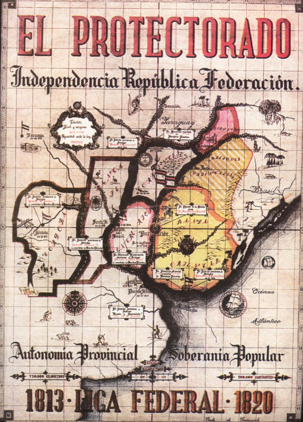 Eine detaillierte Karte von El Protectorado, einer unabhängigen Republik Mexikos, mit Regionen in verschiedenen Farben und mit geografischen Merkmalen und Ortsnamen beschriftet.