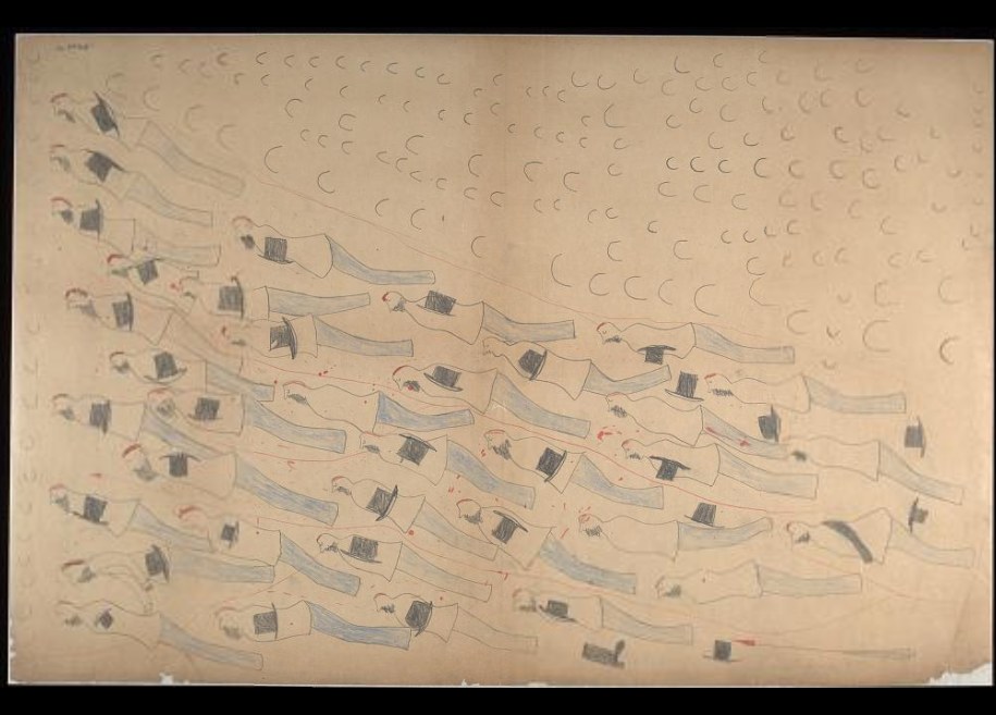 Gruppe von Menschen, die synchron in einem umrandeten Bild schwimmen und Bewegung und Energie vermitteln.