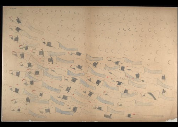 Gruppe von Menschen, die synchron in einem umrandeten Bild schwimmen und Bewegung und Energie vermitteln.