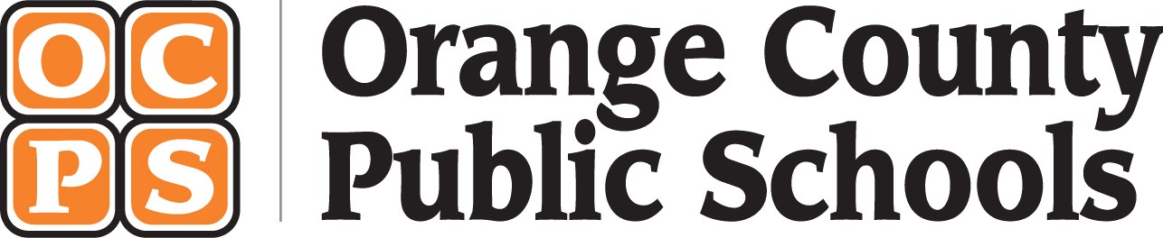 Weißer Text auf weißem Hintergrund, der "Orange County Public Schools" in der Mitte eines schmalen schwarzen Randes zentriert darstellt.