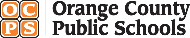 Weißer Text auf weißem Hintergrund, der "Orange County Public Schools" in der Mitte eines schmalen schwarzen Randes zentriert darstellt.