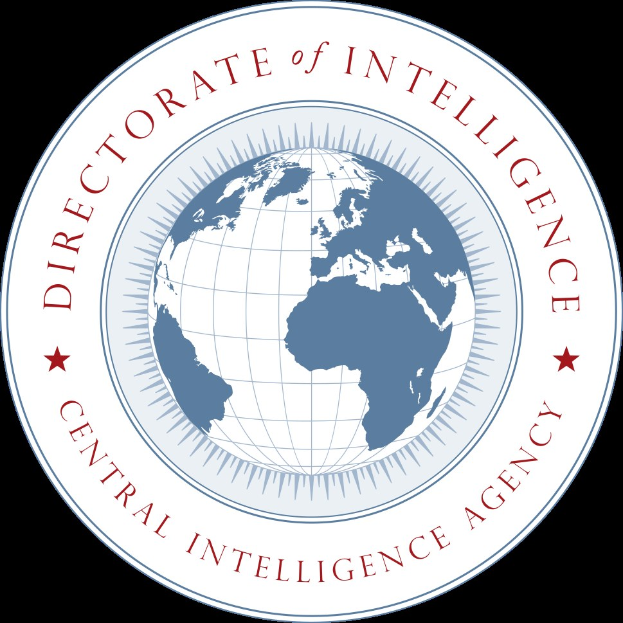 Blauer Kreis mit einem weißen Stern in der Mitte, weißer Rand und weißer Text "Direktorat für Aufklärung" um den Rand auf blauem Hintergrund.