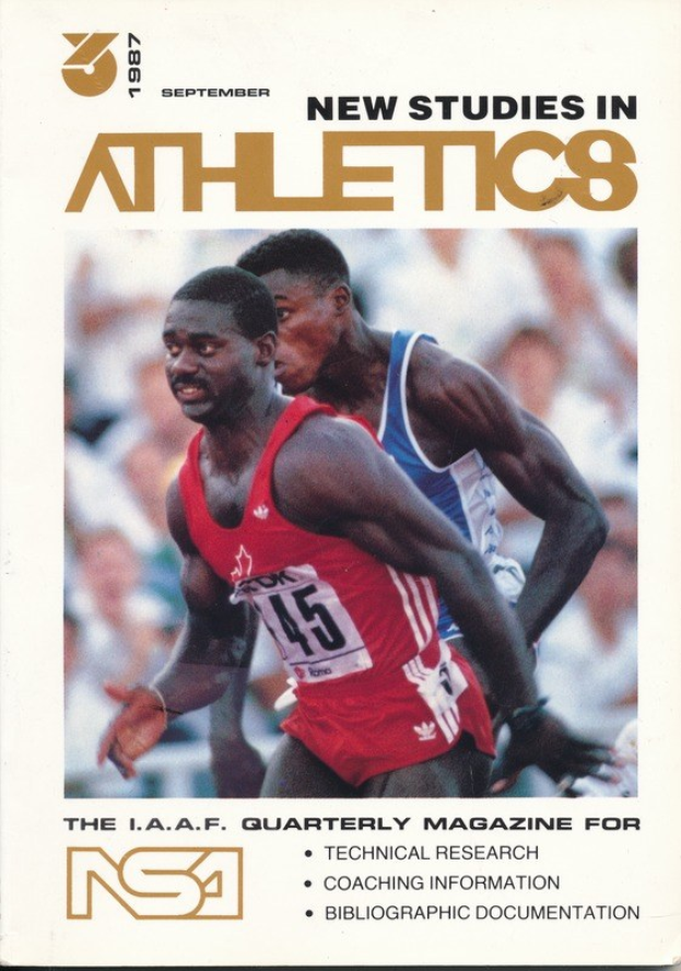 Titelbild eines Buches namens "Neue Studien zur Leichtathletik September 1987" mit zwei Personen auf dem Cover.