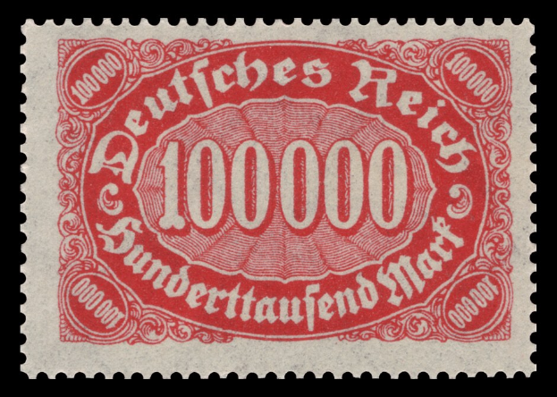 Ein roter Stempel mit der Aufschrift "Deutsches Reich" auf schwarzem Hintergrund.