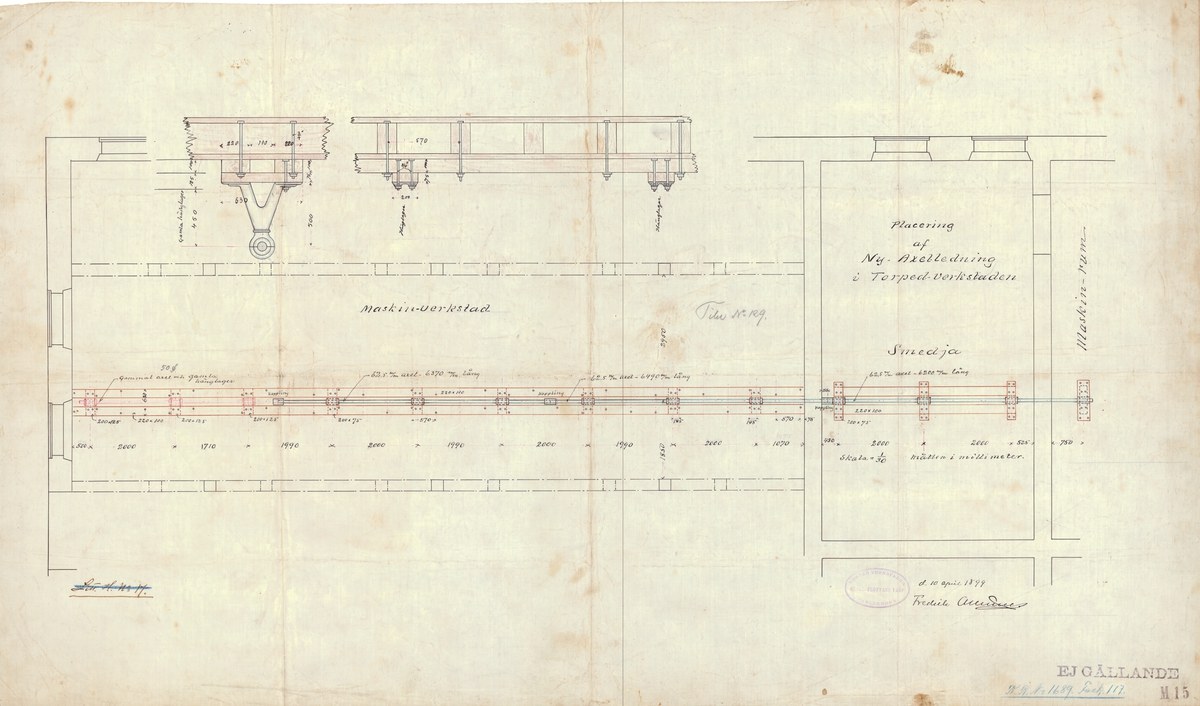 Detailzeichnung einer Eisenbahnschiene auf Papier mit begleitendem Text