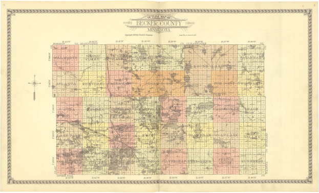 Detailiertes altes Minnesota-Karte mit Landkreisen und Städten, mit Text oben und unten auf dem Papier.
