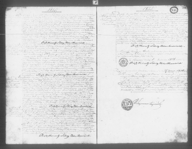 Schwarzes und weißes Dokument mit der Aufschrift "Titel Oberkanada-Landpetitionen 1763-1865 - Mikan-Nummer 205131 - Mikroform C-1763" mit zwei Siegeln, Teil der Vereinigten Staaten von Amerika.