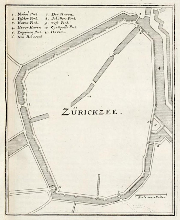 Detailierte Papierkarte von Zürich, Schweiz, mit Straßen, Gebäuden und Sehenswürdigkeiten mit handgeschriebenem Text.