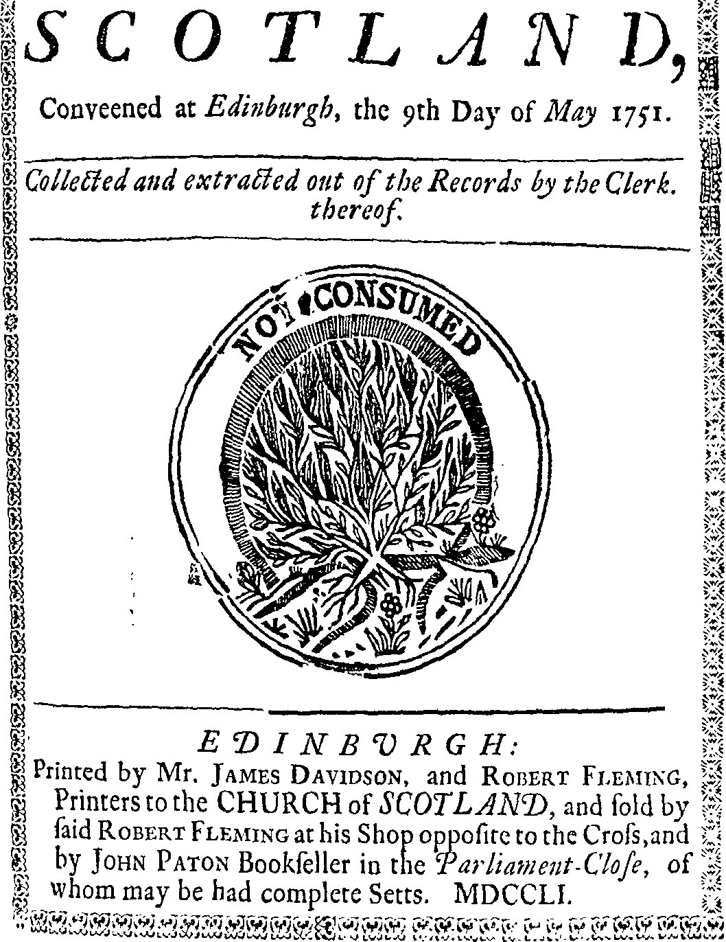Plakat mit hellblauem Hintergrund und einem Schild-Logo mit einem Kreuz, einem Lorbeerkranz und einem Banner mit der Aufschrift "Schottland", begleitet von einem Text, der "Schottland, versammelt in Edinburgh am 9. Mai 1751" lautet.